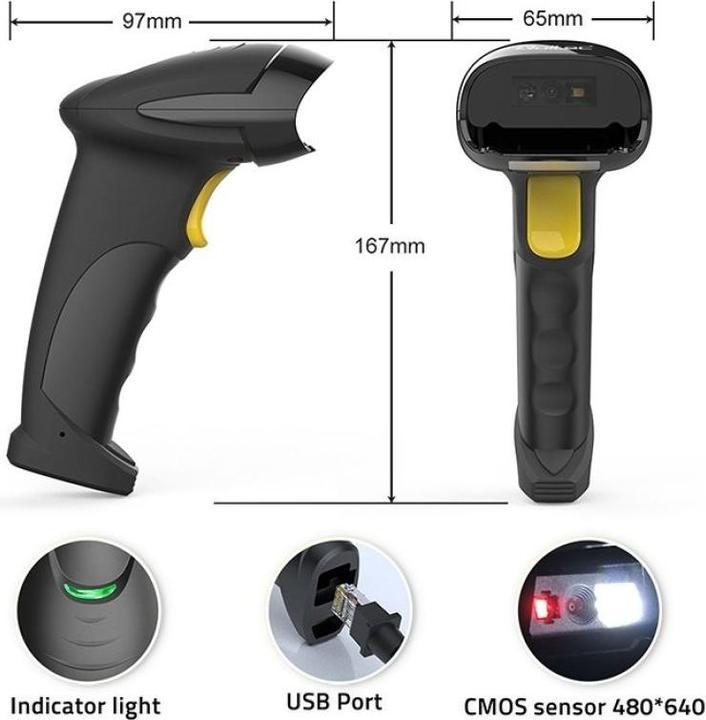 Produktbild Qoltec Laserowy czytnik kodów kreskowych 1D | 2D | czarny (1D-Barcodes, 2D-Barcodes, QR-Code)