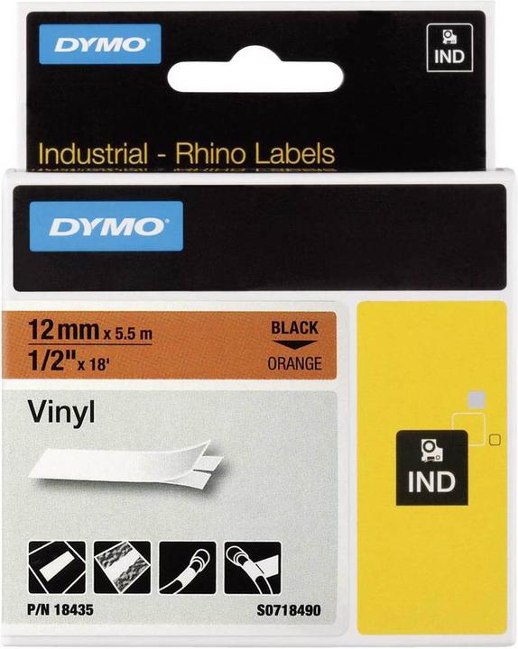 Produktbild Dymo Schriftband RHINO Vinyl (1.20 cm, Orange)
