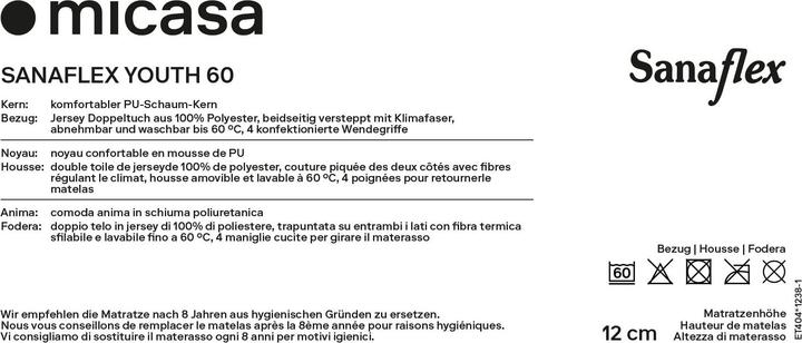 Nutritional values and ingredients Sanaflex Youth (90 x 200 cm, Foam core)