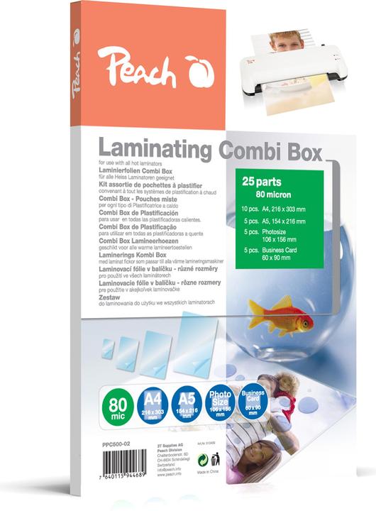 Produktbild Peach Laminating Combi Box (A4, 25 Stück, 80 µm)