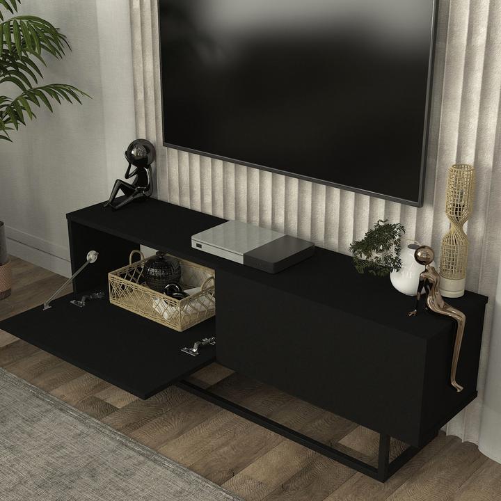 Produktbild En.Casa TV-Lowboard Nolven kurzes Gestell 135x32x47 cm Schwarz (135 x 31.50 x 46.50 cm)