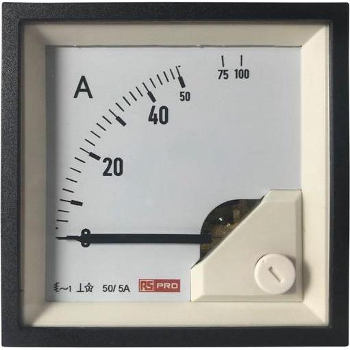 RS PRO Amperometro 10 (Input) A, 100 (Scle) A, 50/5 (CT) A AC Ferro mobile, 68mm x 68mm D. 54 (<30 A) m, Domotica