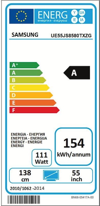 Energy Label Samsung Ue55js8580 (55", 4K, 2015)