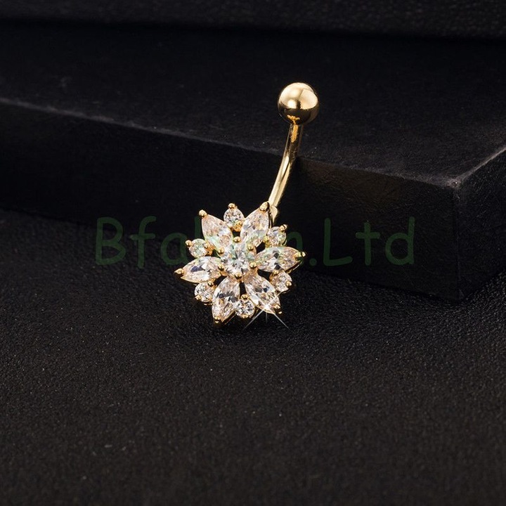 Hermex Piercing Bauchnabel Stecker Blumenform mit Strassteinen GOLD