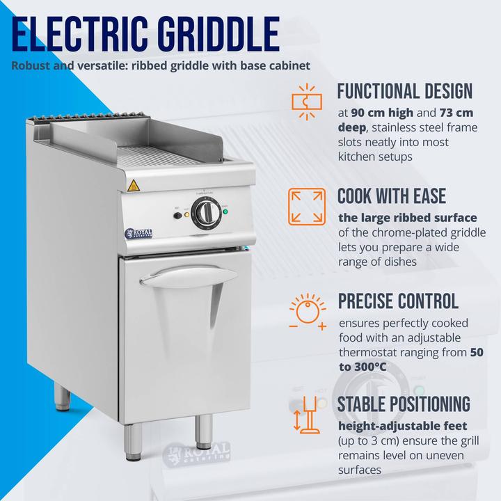 Actual product image Royal Catering Electric Grill Plate - 5.4 kW - ribbed - base cabinet - 40 x 70 cm - Pro 730 Series - (5.40 kW)