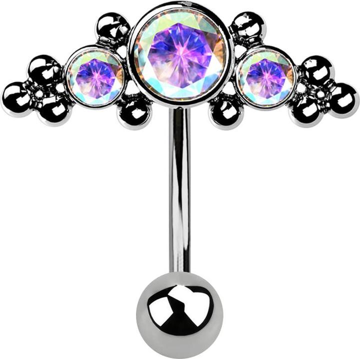 Actual product image Hollywood Body Jewelry Micro threadless banana silver with ball and centre attachment with balls and three multicolo (without brass, Titanium)