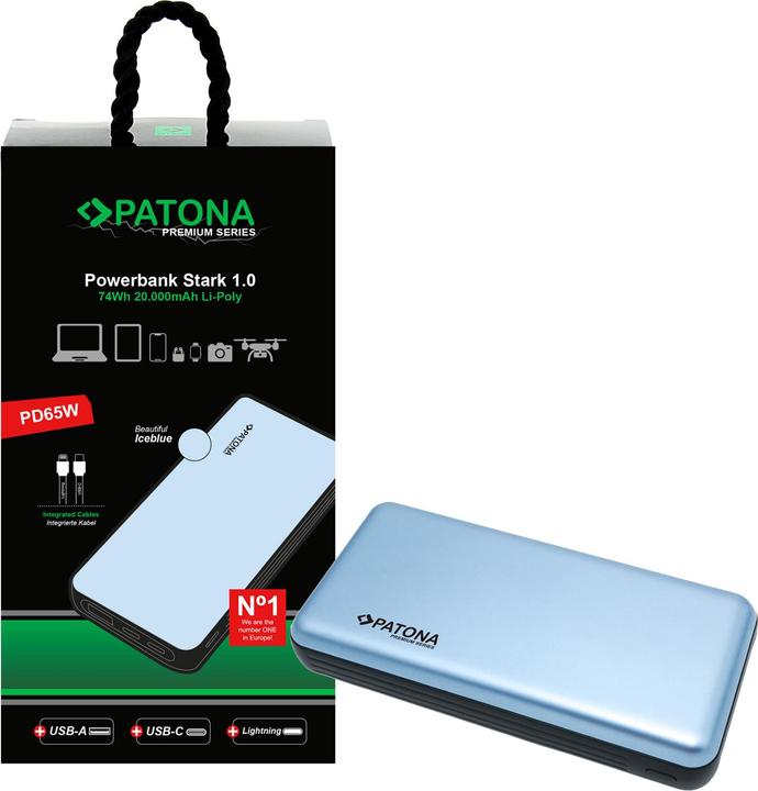 Produktbild Patona Powerbank USB-C/ Ligh. 65W 20000 (20000 mAh, 65 W, 74 Wh)