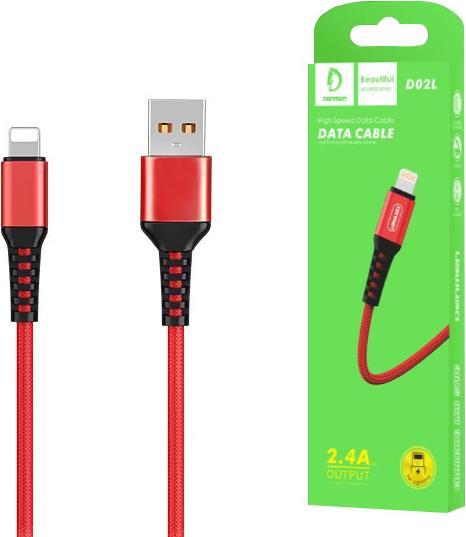 Actual product image Denmen Usb Cable For Lightning 2.4a Reinforced Braided Iphone Red 1m D02l (USB 2.0)