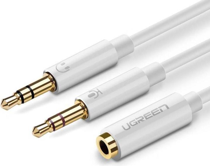 Ugreen AV141 3.5mm Female to 2 male audio cable (white) (0.20 m)