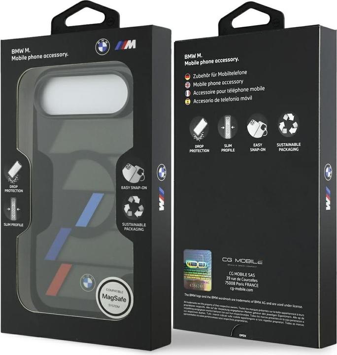BMW M IML Metal Buttons Tricolor Lines MagSafe Case for iPhone Air Black