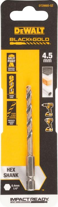 Image du produit DeWalt DT20605QZ Foret hélicoïdal à métaux HSSG 1 pièce 4.5 mm Longueur totale 86 mm kor (4,5 mm)