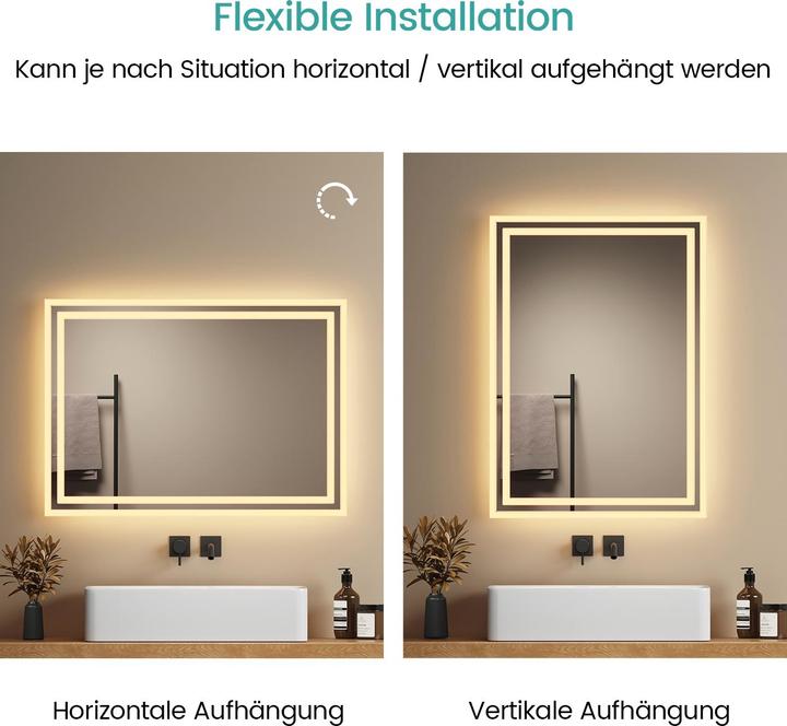 Actual product image Emke Bathroom Mirror With Lighting 70*50cm, WarmWhite3000K, Dimmable, Wall Switch (70 x 50 cm)