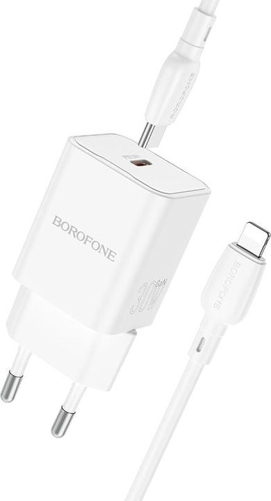 Borofone Netzladegerät BN13 Safety GaN - Typ C - PD 30W mit Typ C auf Lightning Kabel weiss (30 W)