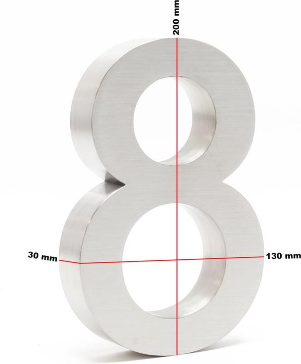 Produktbild Wiltec Hausnummer 8 Edelstahl Hausnummer modern 3D-Design rostfrei
