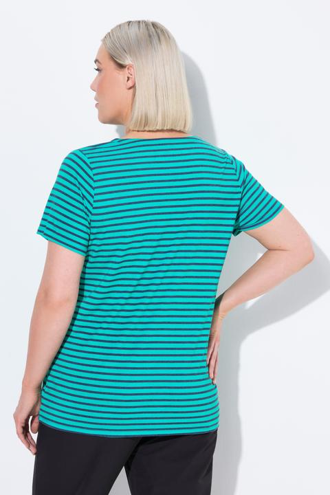 Produktbild Ulla Popken Funktions-Shirt, Ringel, Classic, V-Ausschnitt, Halbarm (60)