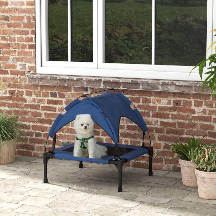 Produktbild Swisshandel24 Erhöhtes Hundebett mit Baldachin, Outdoor Hundeliege mit Dach, 76x61x69.5cm, dunkelblau (Hund)