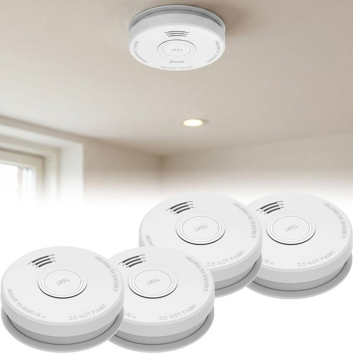 Produktbild Alecto 4er-Set Fotoelektrischer Rauchmelder DIN EN 14604 Konform - Zuverlässiger Feuermelder mit 85dB Alarm