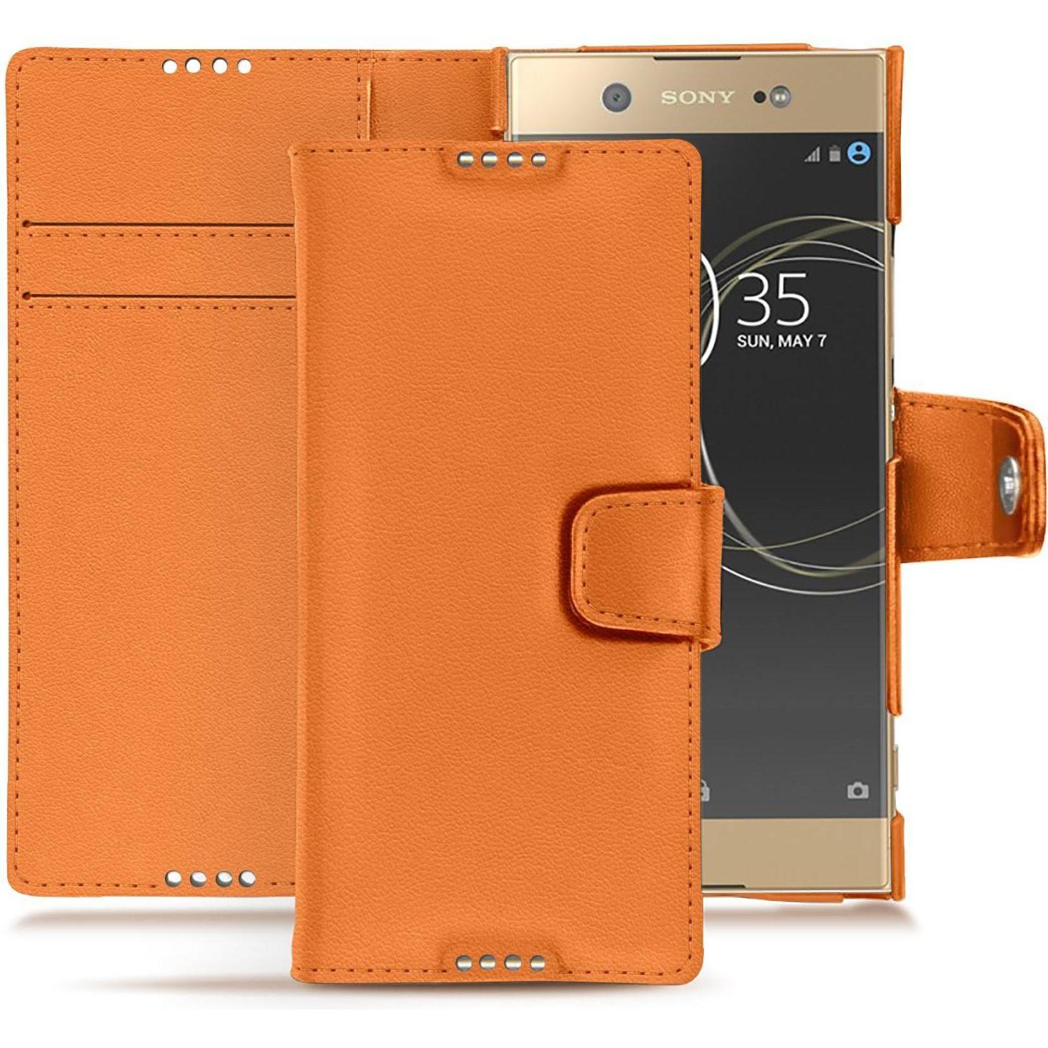 Noreve Lederschutzhülle Wallet (Sony Xperia XA1 Ultra), Smartphone Hülle, Orange