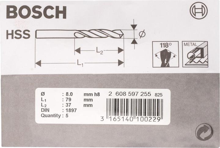 Produktbild Bosch Professional Zubehör Karosseriebohrer HSS-R, DIN 1897, 8 x 37 x 79 mm, 5er-Pack (8 mm)
