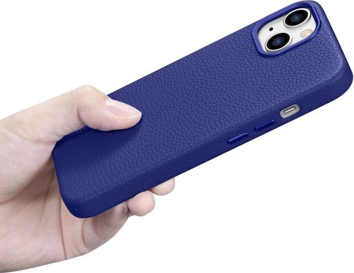 Actual product image iCarer litchi Premium leather case for iPhone 14 Plus Magnetic leather case with magSafe dark blue ( (Apple iPhone 14 Plus)