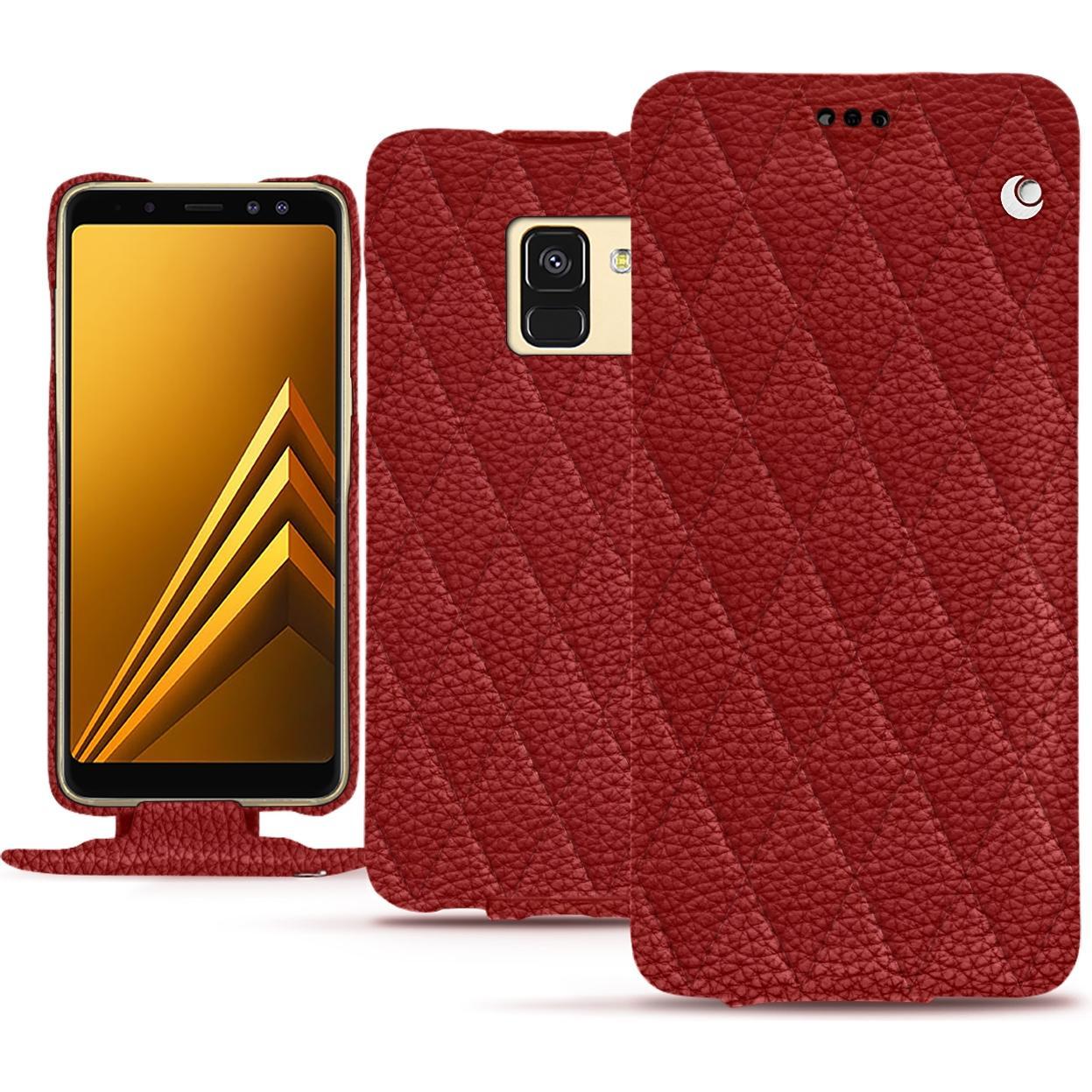 Noreve Lederschutzhülle vertikal (Samsung Galaxy A8 (2018)), Smartphone Hülle, Rot