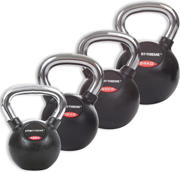 Sport-Thieme Kettlebell-Set Gummiert mit glattem Chrom-Griff