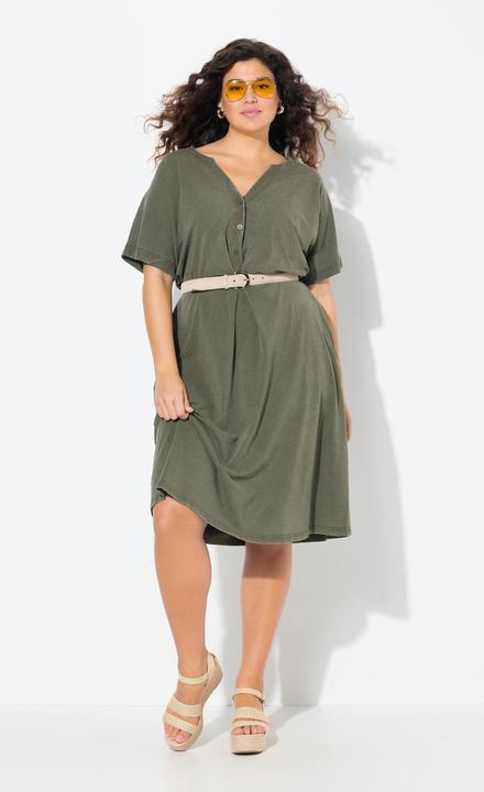 Produktbild Ulla Popken Jerseykleid, A-Linie, Tunika-Ausschnitt, Halbarm (62)
