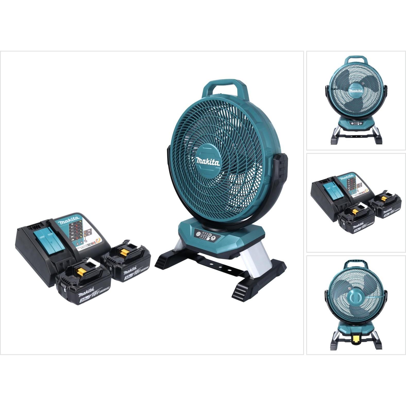 Makita DCF 301 RF Battery Fan Ventilatore 18 V 33 cm + 2x Batteria 3.0 Ah + Caricabatterie, Ventilatore