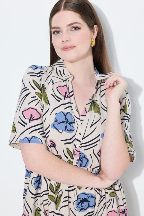 Produktbild Ulla Popken Longshirt, Blüten, A-Linie, Polokragen, Halbarm (46, 48)