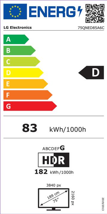 Energy Label LG 75QNED85A6C (75", QNED85, QLED, QNED, 4K, 2025)