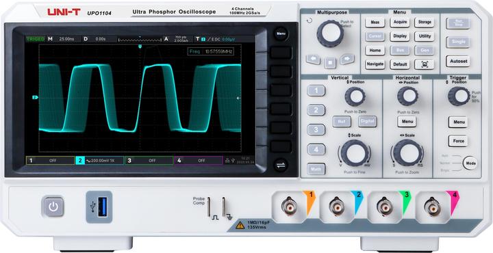 Uni-T UPO1104 opslagoscilloscoop, 4-kanaals, 100 MHz, 2 GSa/s