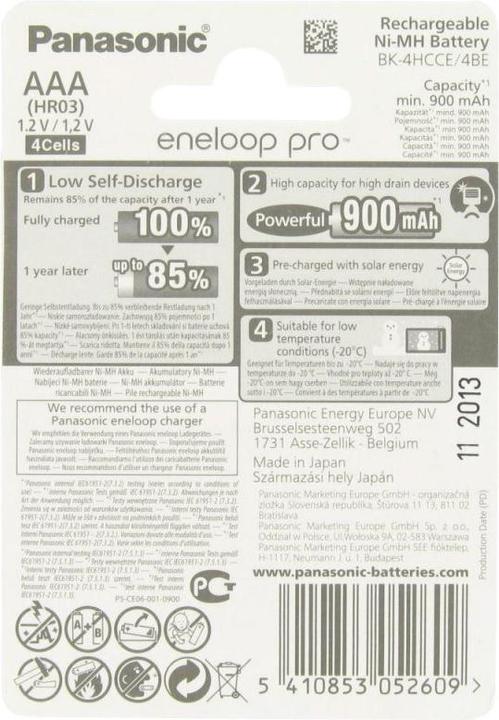 Produktbild Panasonic Akku Pro BK-3HCCE/4BE Mignon AA NiMH Akku und ACBOXAA (4 Stk., AA, 2450 mAh)