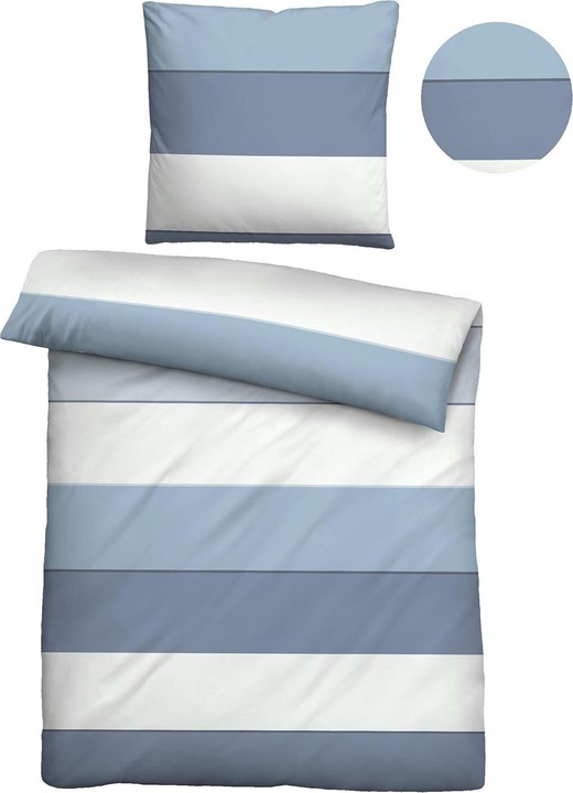 Produktbild Biberna Mako-Satin Bettwäsche Streifen 615210-220 taubenblau (Bettwäsche Set, 135x200 cm + 80x80 cm)