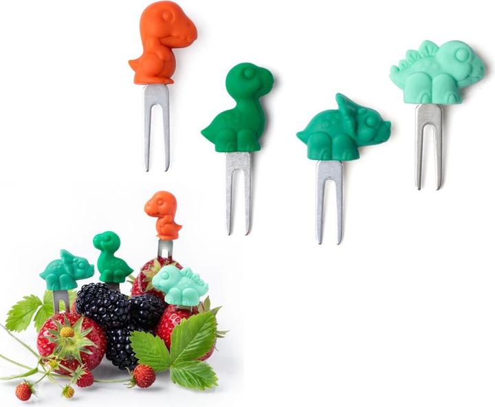 Immagine prodotto Lekkabox Set di 4 spiedini da cocktail in acciaio inox, dinosauri