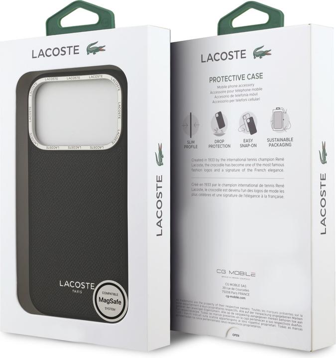 Actual product image Lacoste Hülle PU Leder Champs Elysees MagSafe elegante und langlebige Schutzhülle (Apple iPhone 17 Pro)