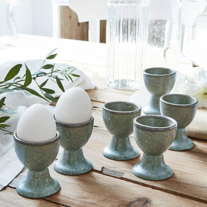 Produktbild Loberon Eierbecher 6er Set Biarré türkis/braun (6 x)