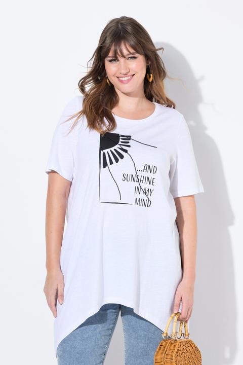 Actual product image Ulla Popken Eco Cotton Longline Pointed Hem Sunny Graphic Tee (50, 52)