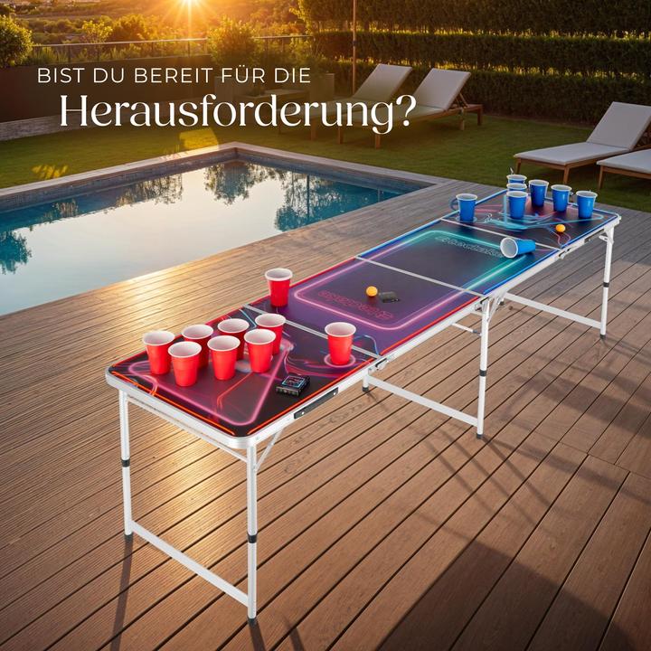 Image du produit tectake Table de beer pong BEER WARS I avec éclairage LED et jeu de cartes