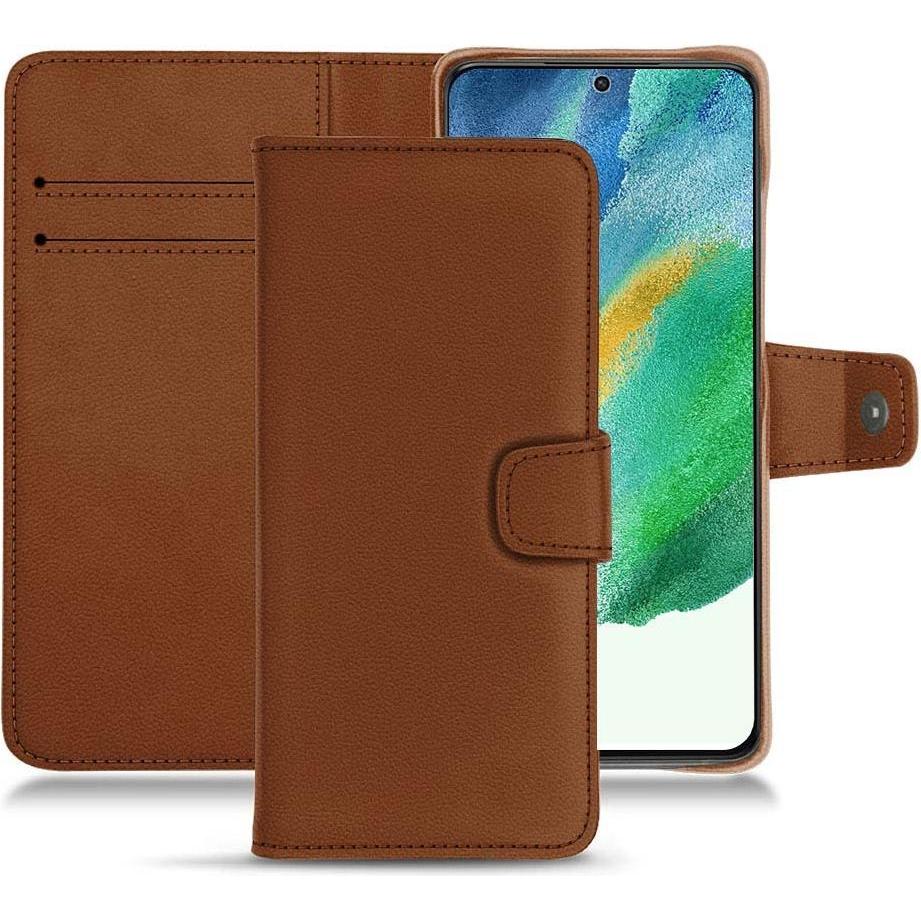 Noreve Lederschutzhülle Wallet (Samsung Galaxy S21 FE), Smartphone Hülle, Braun