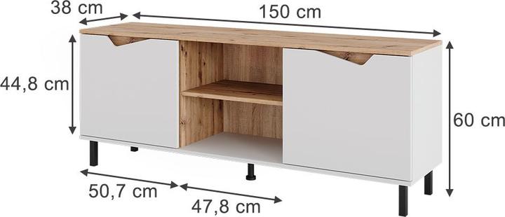 Image du produit Vichy Lowboard Marelle, Weiss/Artisan/Artisan, 150 x 60 cm mit 2 Türen