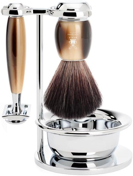 Immagine prodotto Mühle Set da barba, 4 pezzi con ciotola, pennello da barba con fibra nera, rasoio di sicurezza