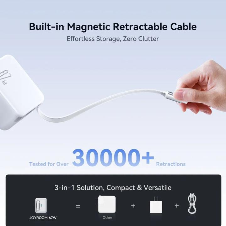 Productafbeelding Joyroom GaN USB-C Charger with Retractable Cable 67W - White (67 W)
