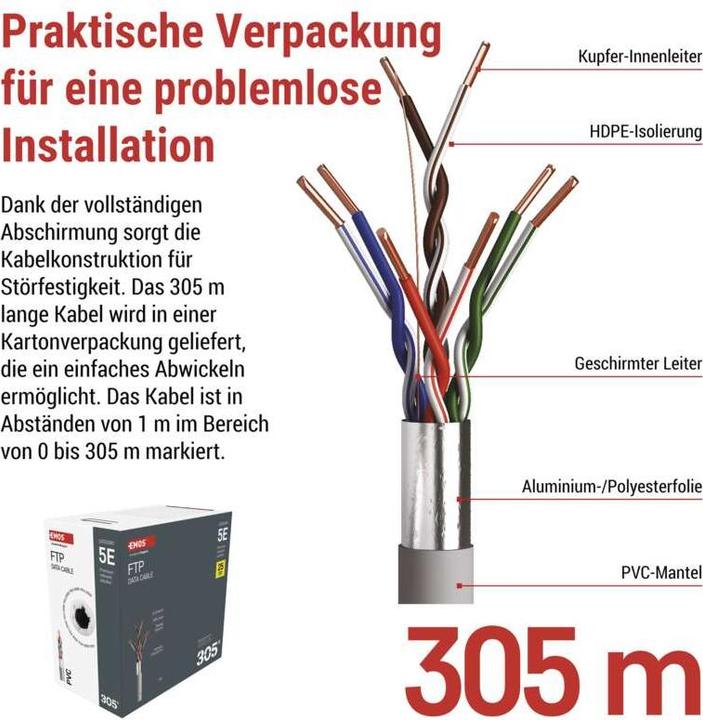 Immagine prodotto Emos Cavo dati FTP 5E, 305m (CAT5e, 305 m)