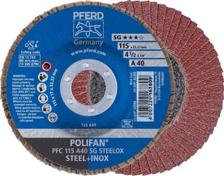 Image du produit Pferd Disque à lamelles POLIFAN A SG STEELOX D. 115 mm granulation A-40 conique INOX corindon normal (40)