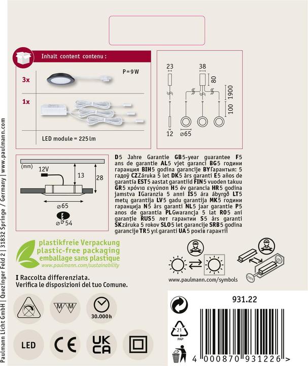 Produktbild Paulmann Möbeleinbauleuchte (225 lm)