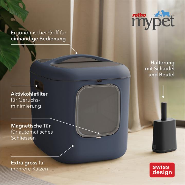 Actual product image Rotho Katzentoilette Bea XL Navyblau, Stromversorgung: Keine (Cat litter box closed)