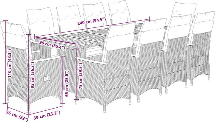 Produktbild vidaXL Bistroset Sitzgruppe Balkonset Gartenmöbel 11-tlg. Schwarz Poly Rattan