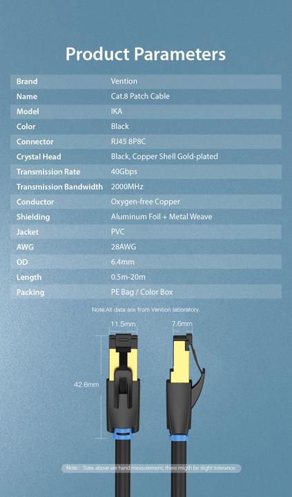 Produktbild Vention Category 8 SFTP Network Cable IKABH 2m Black (SFTP, CAT8.1, 2 m)