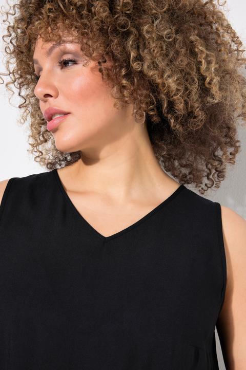 Immagine prodotto Ulla Popken top in chiffon, bordo plissettato, taglio ad A, scollo a V, senza maniche (54)