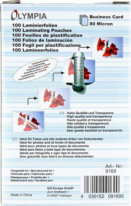 Actual product image Olympia Business card laminating foils (Visiting card, 100 pcs., 80 µm)